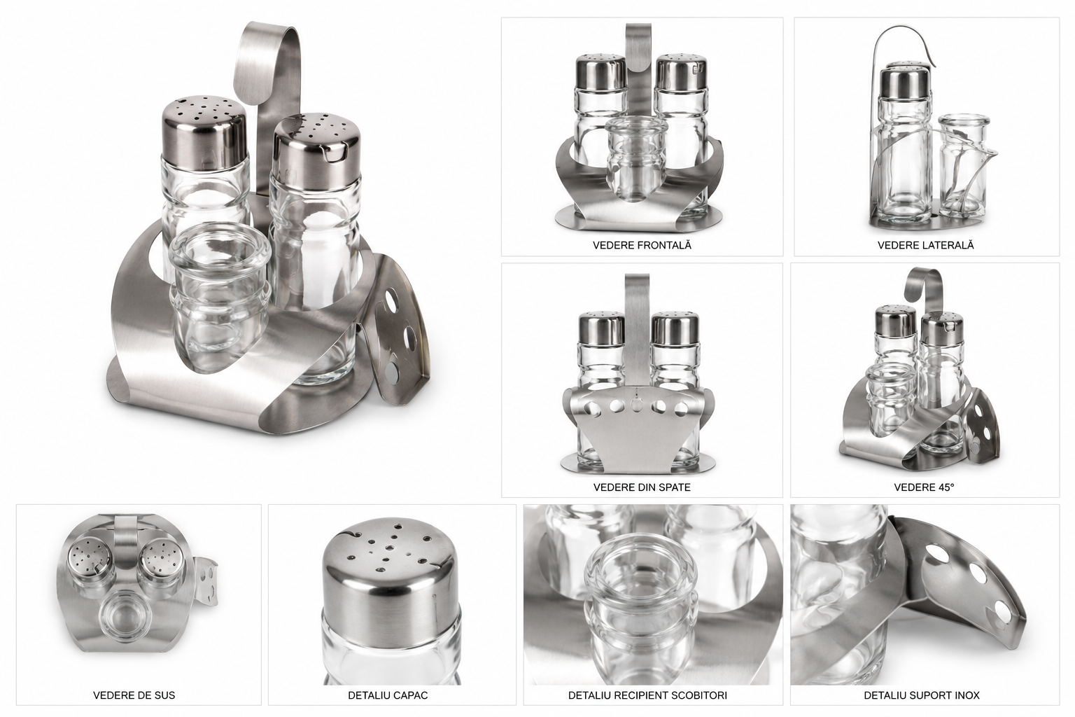 Set condimente cu suport inox GR 381