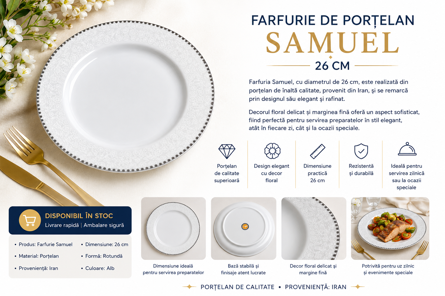 farfurie portelan 26cm samuel