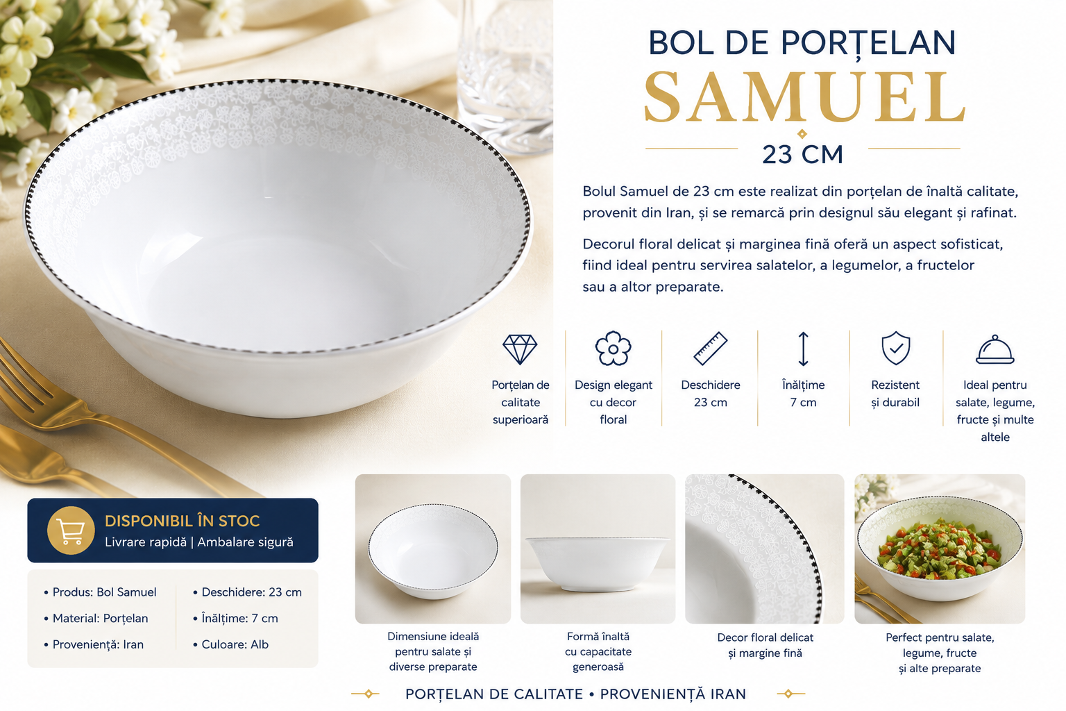 bol portelan  23cm  samuel pentru salata 