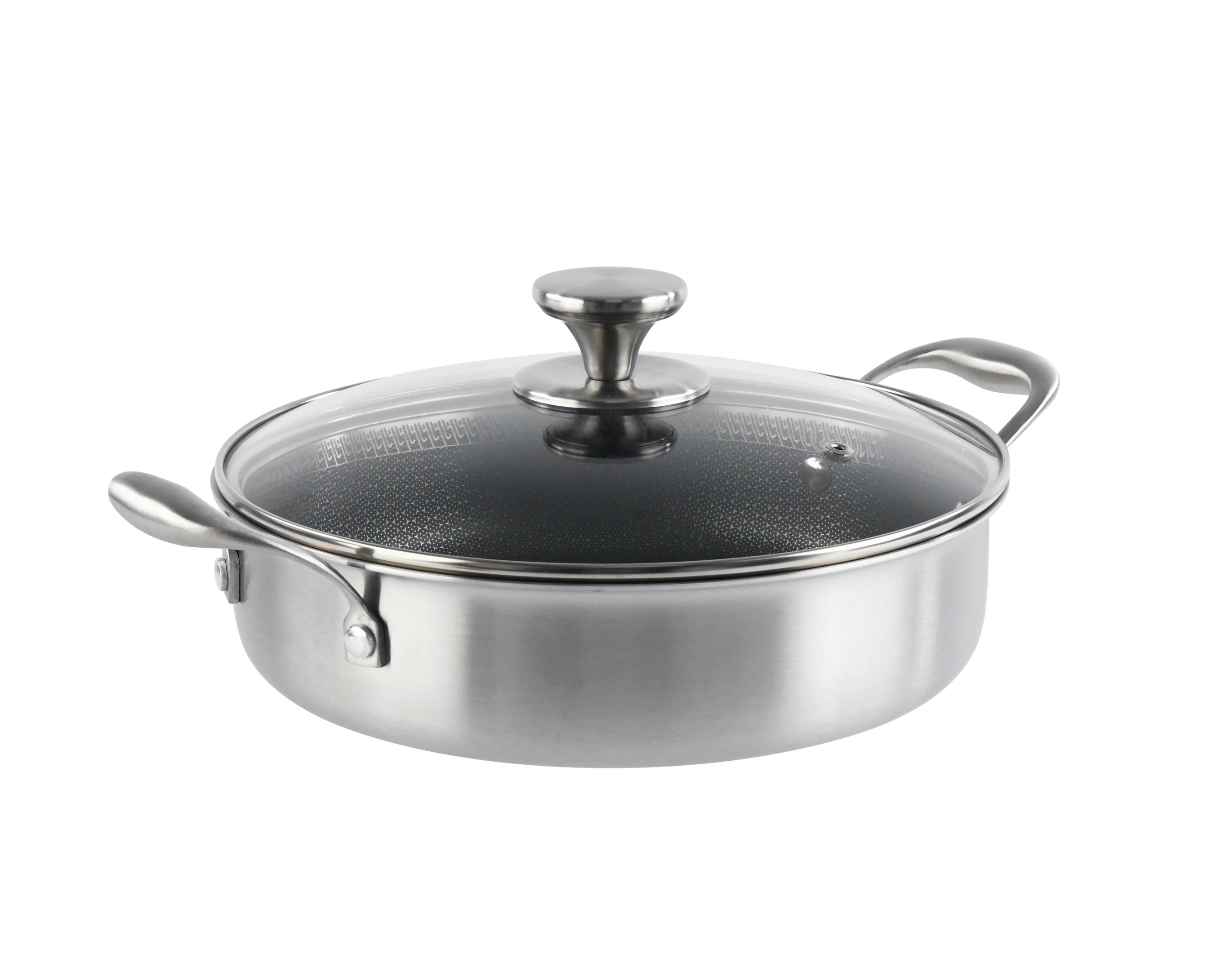 Cratita joasa, din inox, cu capac din sticla, invelis anti-aderent honeycomb, compatibila plita cu inductie, 26 cm, 3.00 l, Grunberg GR9626 thumbnail 2
