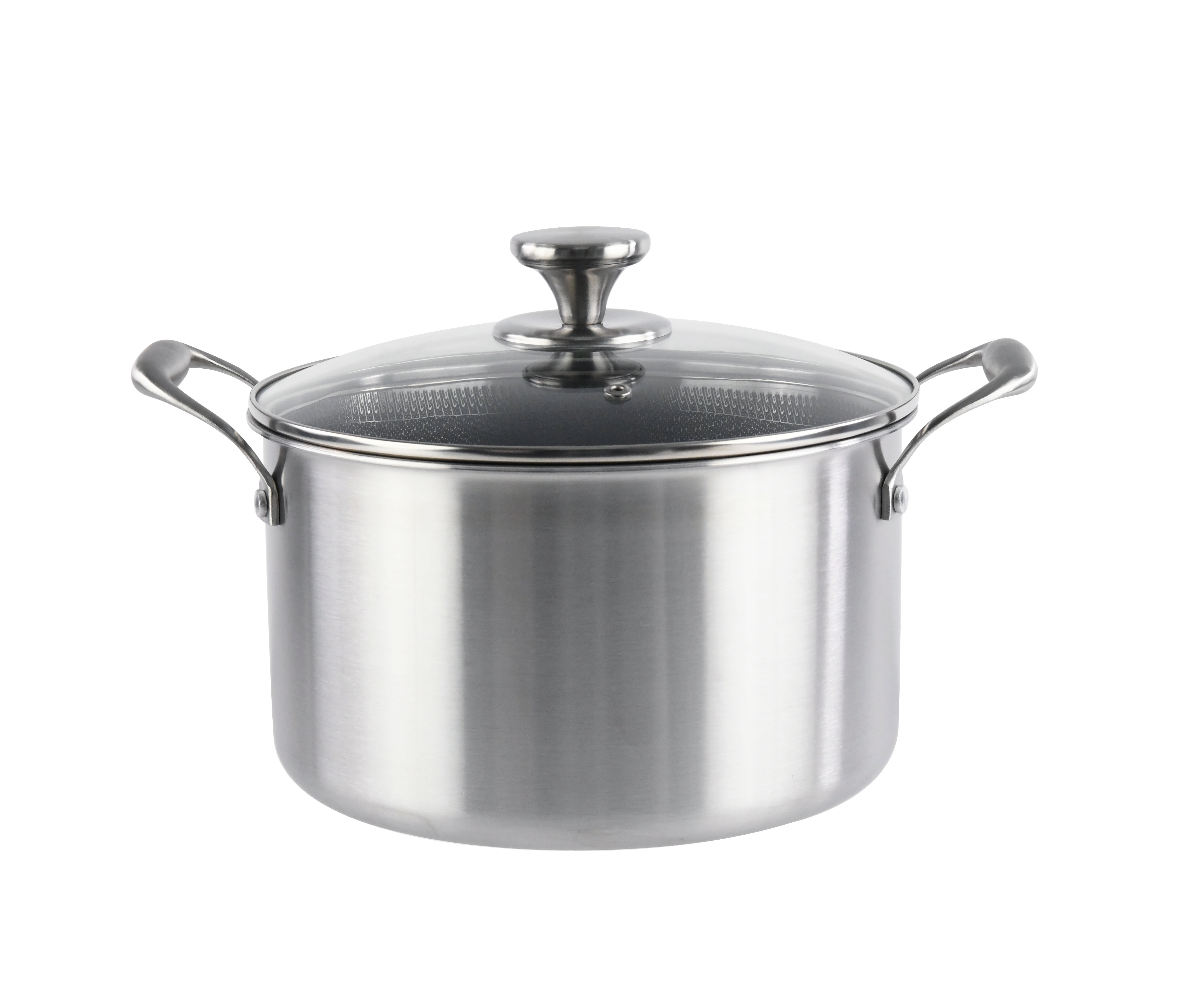 Cratita din inox, cu capac din sticla, invelis anti-aderent honeycomb, compatibila plita cu inductie, 24 cm, 4.30 l, Grunberg GR9924 Cod produs: GR9924